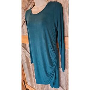 Pink blush size small teal maternity ruched side stretch long sleeve midi LOOK #